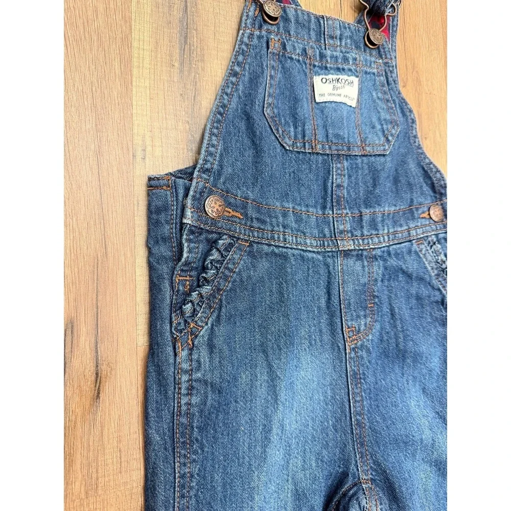 OshKosh‎ B'gosh Girls Denim Overalls Lined Buffalo Plaid – 18M